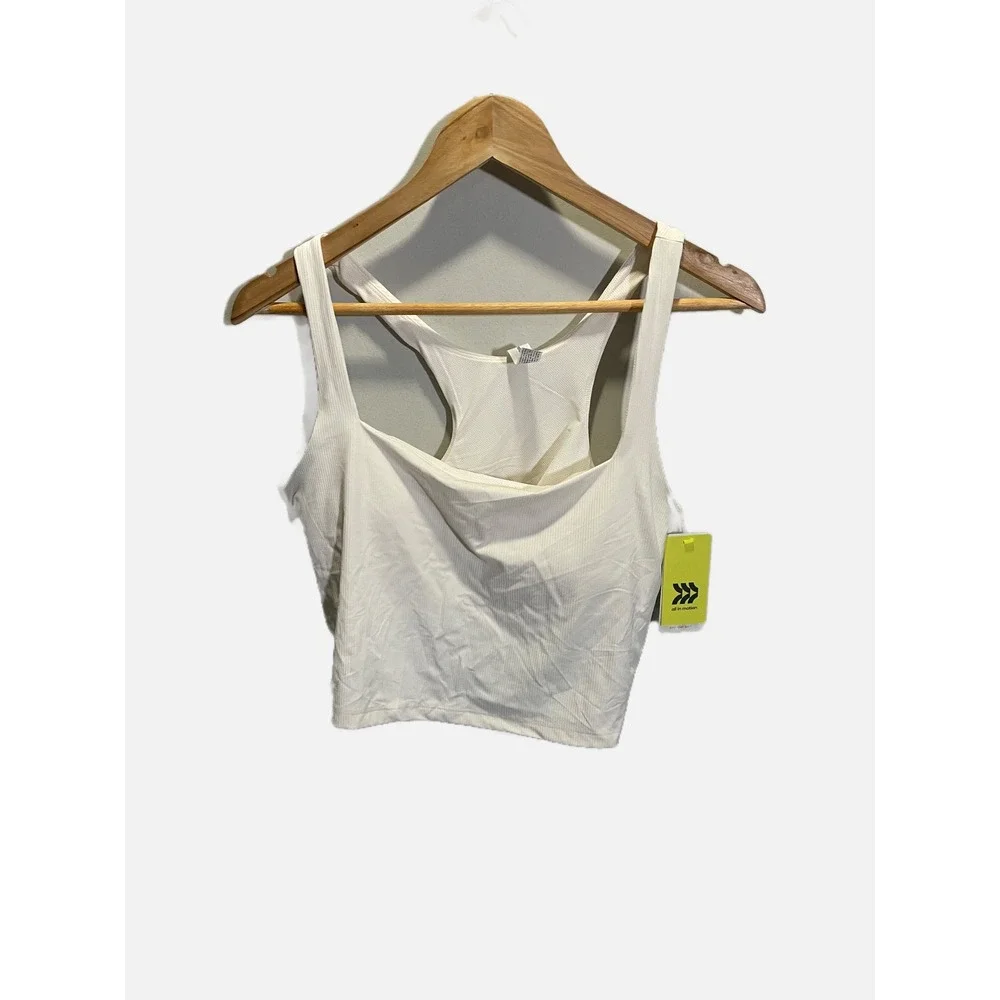 All in Motion Rib Crop Bra Women XL Cream White Racerback Athletic Yoga Tank Top